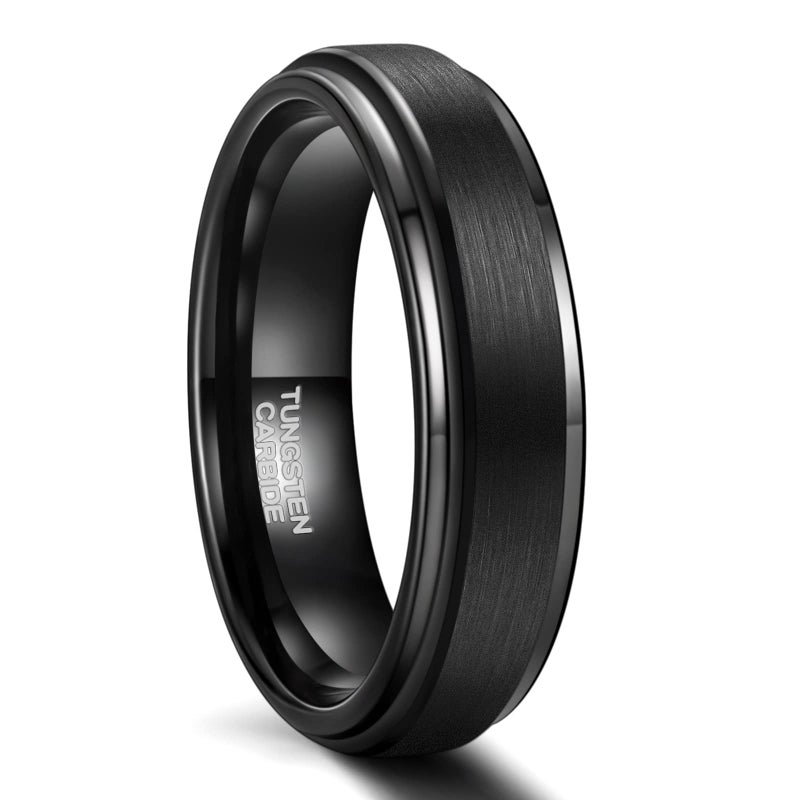 Greenpod 6mm Black Wedding Ring for Men Women Brushed Tungsten Carbide Engagement Band Rings Size 7.5 - Image 1